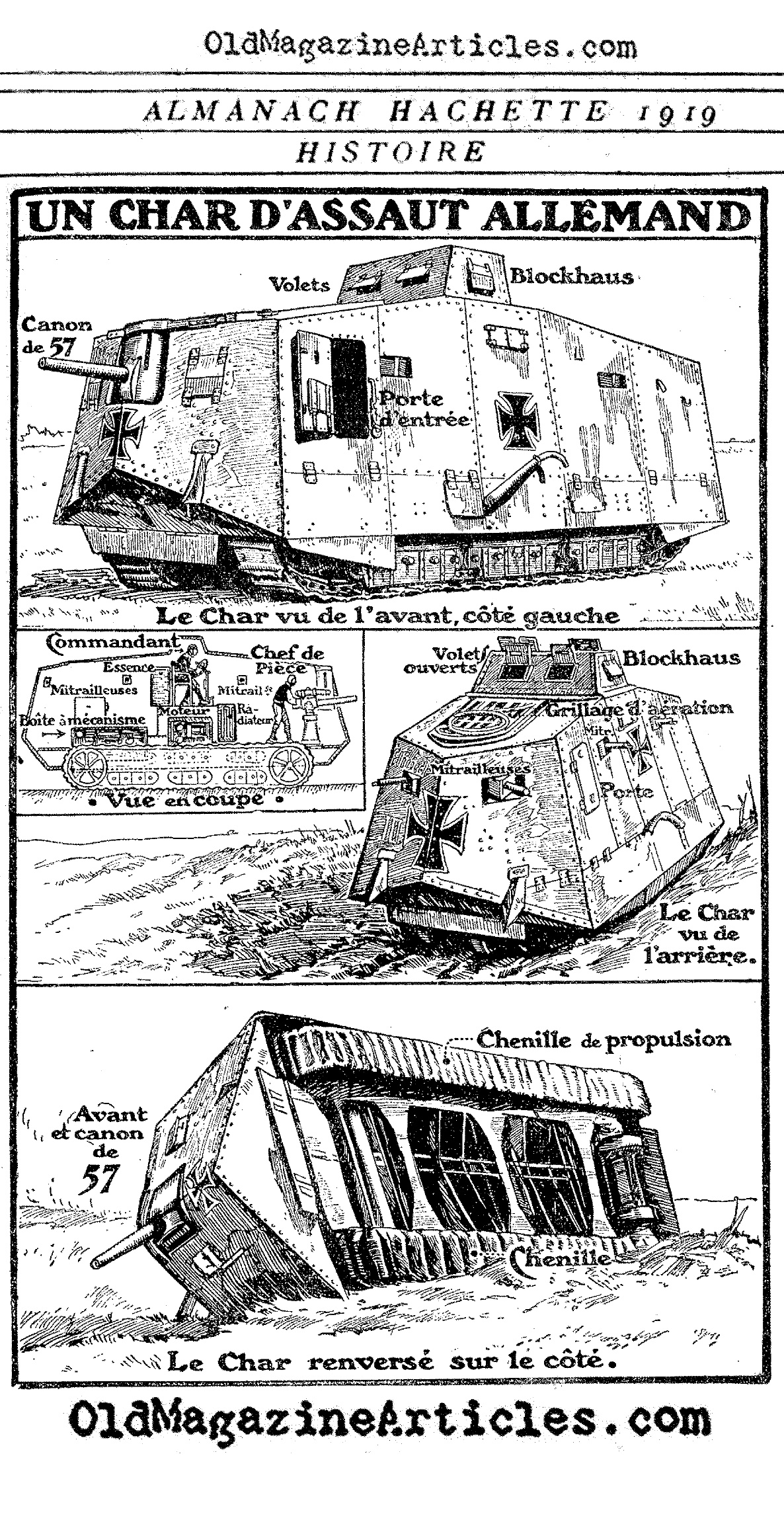 A Diagram of  Germany's Only World War I Tank (Almanach Hachette, 1919)